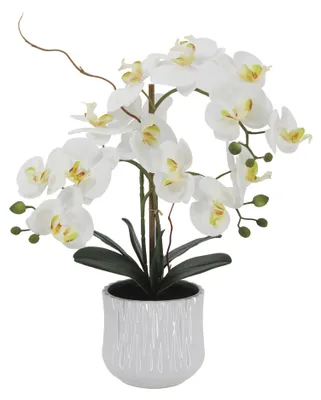 Künstliche Orchidee 53 cm, Phalaenopsis in Keramiktopf, Doppelstiel, weiß