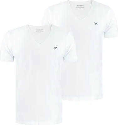 Produktbild von EMPORIO ARMANI 2er Pack Herren Slim Fit Stretch Baumwolle V-Neck T-Shirts Weiß/Weiß L