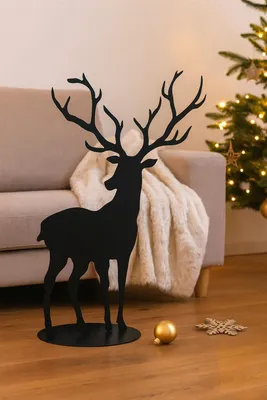 Produktbild von Deko Figur "Hirsch" aus Metall, schwarz, 72 cm hoch, Weihnachtsdeko, Tierfigur, Winterdeko, Hirschfigur