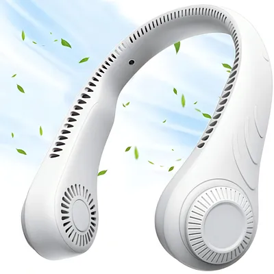 Produktbild von Tragbarer Nackenventilator, Halsventilator, Blattloser Ventilator, 3 Geschwindigkeit, 2500 mAh batteriebetriebener Ventilator, Weiß