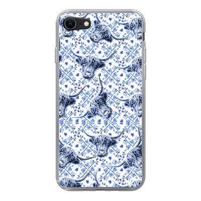 Produktbild von MuchoWow® Handyhülle Schutzhülle Hülle für iPhone SE 2022 Delfter Blau - Tiere - Schottischer Highlander Silikon Softcase Handy Hülle - Schutzhülle