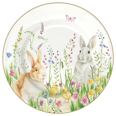Produktbild von Kuchenteller HAPPY EASTER mit Hasen D. 19cm weiß bunt Porzellan Easy Life
