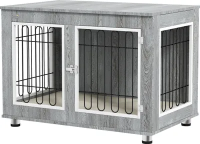 Produktbild von Hundekäfig Hundebox waschbares Polster, 2 Verriegelungen, 90 cm x 58 cm x 65 cm, Grau