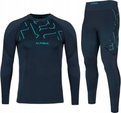 A set of men's thermal wear, consisting of a long-sleeved shirt and leggings, displayed against a white background.