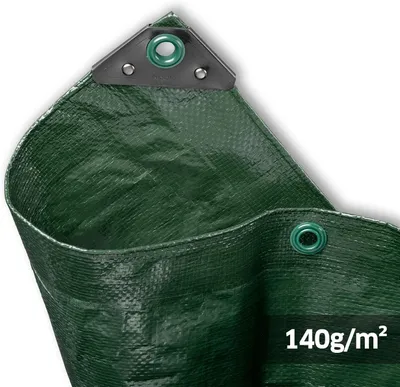 Image de Bâche de protection, 140 g/m², 5 x 6 mètres, verte, résistante aux intempéries, pour le jardin