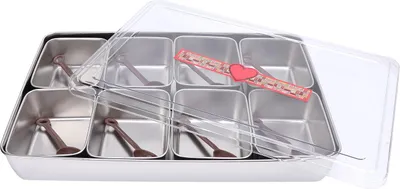 Obrázek produktu pro Condiment Caddy Server s 8 kontejnery Servírovací podnos s 8 lžícemi pro barové doplňky Ovocný salát Party Garnish Nerezová ocel