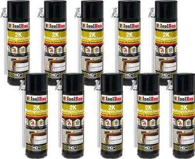 Produktbild von Isolbau 2K Montageschaum B2 Zargenschaum - 10 x 400 ml Premium PolyurethanSchnellschaum für Türen, Fenster, Dämmung & Montage
