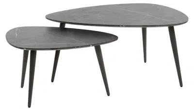 Obrázok produktu pre FURNLUX Konferenčný stolík Onyxmramor Čierny a čierny 80 cm (2 ks) / Hlavná farba: Čierna / Rozmery: 80 x 40 x 44 cm