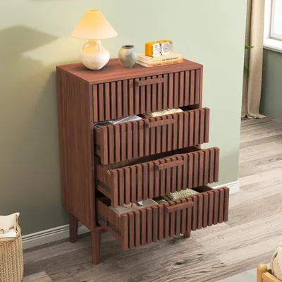 Produktbild von UnboxG Schubladenschrank aus Massivholz 60x34x91 cm, braun, 4 Schubladen, praktischer Aufbewahrungsschrank