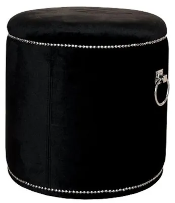 Produktbild von Casa Padrino Luxus Sitzhocker Schwarz / Silber Ø 50 x H. 52 cm - Luxus Rundhocker