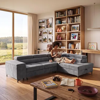 Produktbild von MUFFO Ecksofa WILLIAM L Rechts mit Schlaffunktion 127x195 Velours Grau