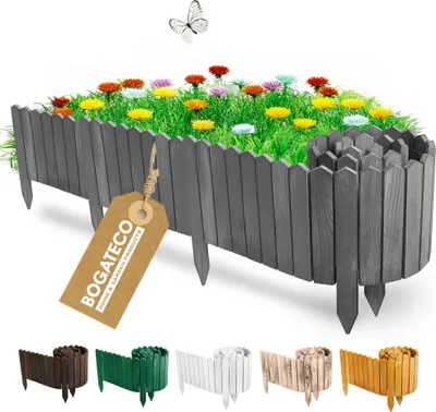 Produktbild von BOGATECO Rollborder Holzlatten | 40cm Hoch & 200cm lang | Holz-Zaun | Staketenzaun Perfekt als Beet-Umrandung | Anthrazit
