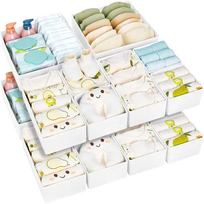 Image de Organisateur de tiroirs, lot de 15, boîtes de rangement en tissu, blanc, 3 tailles