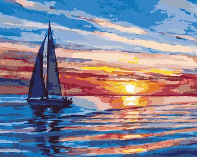Image de Zuty - Peinture par numéros - COUCHER DE SOLEIL SUR LA MER, 40 x 50 cm, sans cadre et sans toile tendue
