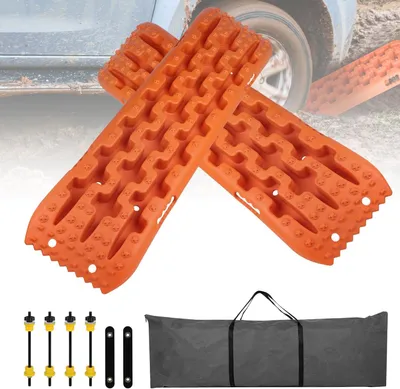 Produktbild von Sandplatten - Auffahrrampen - Autotransportanhänger - Set mit 2 Stück - Zugvorrichtung - Rutschfestigkeitsmatte - Zubehör für Geländefahrzeuge
