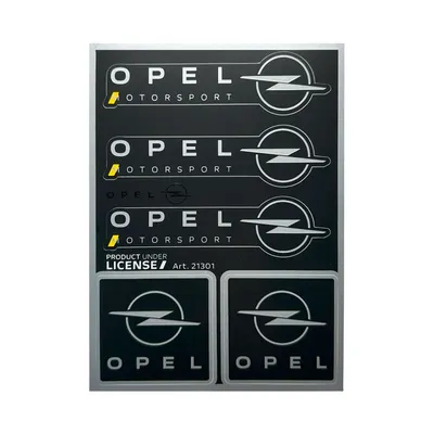 Image de Opel Motorsport Official Sticker Set, Logo noir et chrome, 94 x 131 mm, 5 autocollants