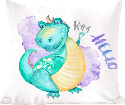 Produktbild von MuchoWow® Zierkissen Sofakissen Wohnzimmer Dekokissen 40x40 cm Kinderzimmer - Blau - Dinosaurier - Jungen - Mädchen - Kind - Foto Kissen - Schlafzimmer Dekoration