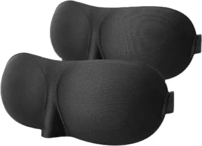Produktbild von Myayd 3D Schlafmaske, Pack 2, nicht rutschfestes, weiches atmungsaktives, 100% leichte Blockierungsbrille, Nickerchen, Yoga, Schlafen, Schwarz