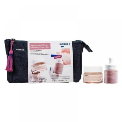 Zdjęcie produktu dla Korres Apothecary Wild Rose Rozjaśniający Ekspert Duo – Krem rozjaśniający na dzień 40 ml + serum Flawless w prezencie 15 ml