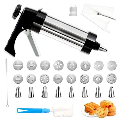 Produktbild von Edelstahl Gebäckpresse mit 9 Tüllen und 16 Schablonen Profi Teigspritze Kekspresse Spritzgebäck Gebäckspritze für spritzgebäck Plätzchenpresse für Kuchen Kekse Churros