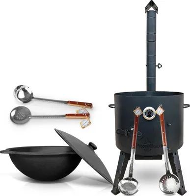 Produktbild von Utschak Uchag Feuerofen Ø 49 cm 2 mm Stahl mit Usbekische Kazan 22 L Казан Учаг