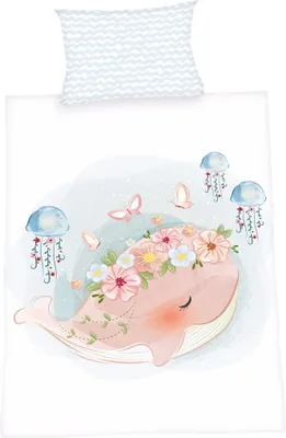 Produktbild von Herding Baby Bettwäsche Wal Qualle rosa 2 tlg 100 x 135 cm Baumwolle