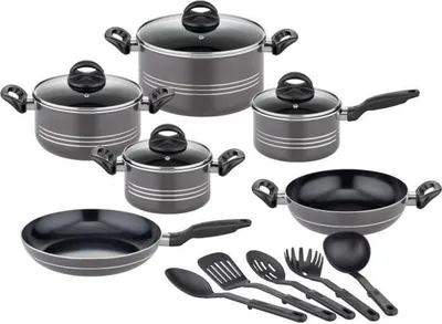 Produktbild von 15-teiliges Induktionskochgeschirr-Set – Massives Aluminium – Grau