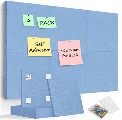 Produktbild von Selbstklebende Filzpinnwand mit Reißzwecken 6 Stk. Robust 30x30cm Blau