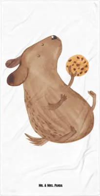 Produktbild von Mr. & Mrs. Panda Strandtuch Hund Keks - Weiß - Geschenk, glücklich, Hungrig, Hundekekse, Handtuch, Duschtuch, Leckerli, Großes Badehandtuch, Frottee-Handtuch, Sprüche