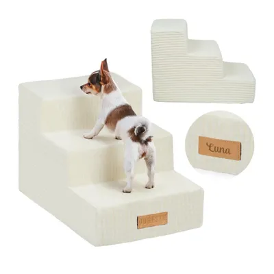 Produktbild von Hundetreppe 3 Stufen personalisiert mit Namen, Haustiertreppe für Hunde und Katzen, Einstiegshilfe für ältere und kranke Tiere, Hunderampe