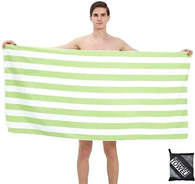 Immagine prodotto di Ibenzoa® Asciugamano da spiaggia in microfibra, extra grande, 160 x 90 cm – righe verdi, resistente alla sabbia e ad asciugatura rapida, ideale per i viaggi