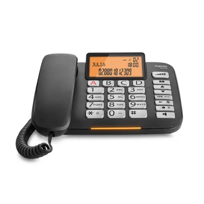 Produktbild von Gigaset DL 580, Analoges Telefon, Kabelgebundenes Mobilteil, Freisprecheinrichtung, 99 Eintragungen, Anrufer-Identifikation, Schwarz
