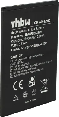 Produktbild von vhbw Akku Ersatz für Wiko K560 für Handy Smartphone Telefon (2800 mAh, 3,8 V, Li-Ion)