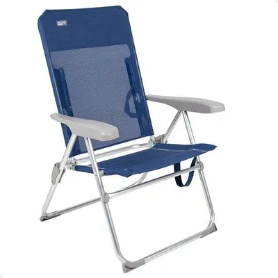 Obrázok produktu pre Plážová stolička Famanu s 6 polohami, stabilná, tmavomodrá – 61 x 62 x 94 cm – hliník – robustná – maximálna nosnosť 110 kg