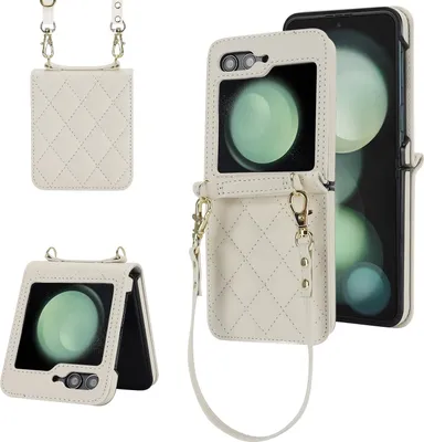 Produktbild von Für Samsung Galaxy Z Flip7 Design Schutz Hülle Rhombus-Textur mit Schlüsselbänder Weiß