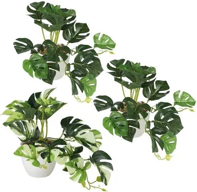 Zdjęcie produktu dla Sztuczne rośliny Monstera, 3-częściowe, 20 cm, tropikalne sztuczne rośliny doniczkowe do salonu, balkonu i łazienki