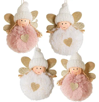 Produktbild von 4 Stoffengel Anhänger - Schutzengel rosa weiß 10 cm