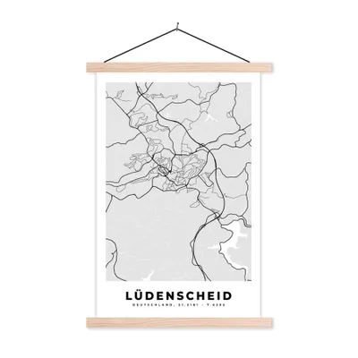 Produktbild von MuchoWow® Textilposter Karte - Deutschland - Lüdenscheid - Stadtplan 40x60 cm mit holzfarbenen Rahmen - Poster