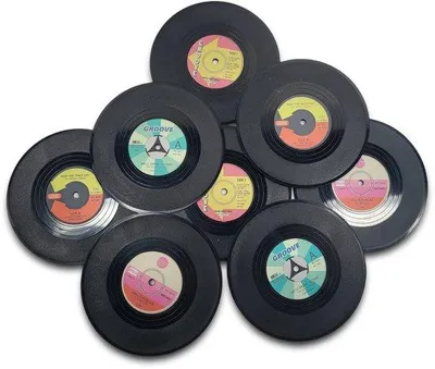 Produktbild von Vinyl-Platten-Set mit 8 Retro-Plattenunterstützern