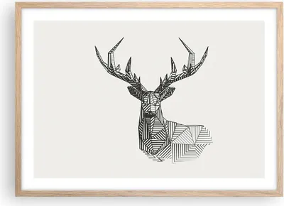 Produktbild von Gerahmtes Poster - Rahmen in heller Eiche - Hirsch Skizze Skandinavisch - 70x50 cm - Wand Bild - Wanddeko - Wandbilder - Kunstposter - Wandposter - Bilderrahmen - Bilder - Kunstdruck - P2NAA70x50-4950