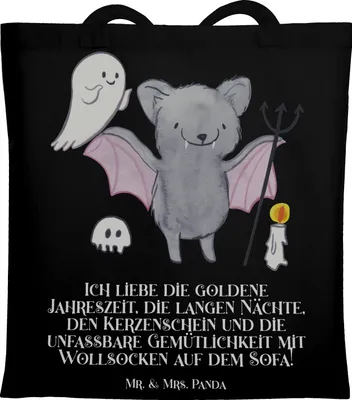 Produktbild von Mr. & Mrs. Panda Tote Bag Herbstgemütlichkeit Halloween - Schwarz - Geschenk, Familienfeste, dokumententasche, magische Momente, Gruselparty, Stoffbeutel, Feiertag