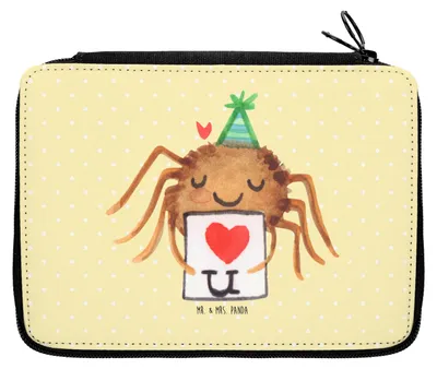 Produktbild von Mr. & Mrs. Panda Mäppchen Spinne Agathe Brief - Gelb Pastell - Geschenk, Bleistiftetui, Ich Liebe Dich, Stiftemappe, Verliebt, Schlampermäppchen, Liebesgeschenk, Etui
