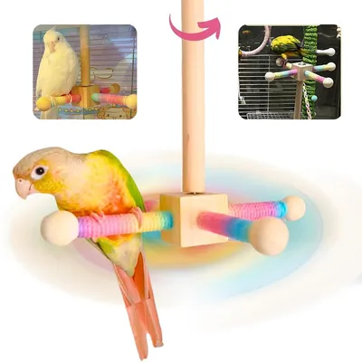 Produktbild von Drehbares Vogelspielzeug aus Holz, 21×19 cm, mit Baumwollseil-Sitzstangen, für Wellensittiche & kleine bis mittelgroße Papageien