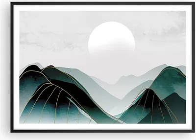 Produktbild von Gerahmtes Poster - Schwarzer Rahmen - Abstraktion Berge Stück - 100x70 cm - Wand Bild - Wanddeko - Wandbilder - Kunstposter - Wandposter - Bilderrahmen - Bilder - Kunstdruck - P2BAA100x70-4911