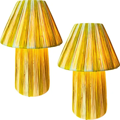Image de Marrakech Set de 2 lampes de table lampe de chevet 40cm grand en raphia raphia | Lampe boho lampadaire comme décoration de salon chambre à coucher ou chambre d'enfant | Lampe de table Morjan Beige Jaune Douille E27