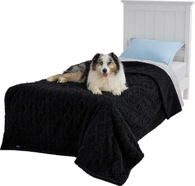 Image de Couverture pour chien - Très grande taille - 127 x 152 cm - Imperméable - Motif XL - Pour le lit et le canapé - Protection - Peluche douce - Noir