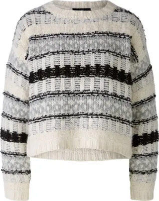 Produktbild von Oui Pullover weiß-schwarz Größe 38 mit Rundhals und überschnittenen Schultern