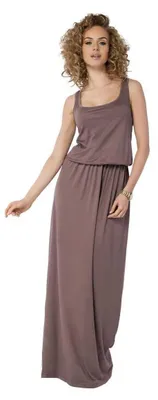 Produktbild von Damen Sommer-Kleid Maxi Kleid elastischer Bund; Cappuccino/S/M 36/38