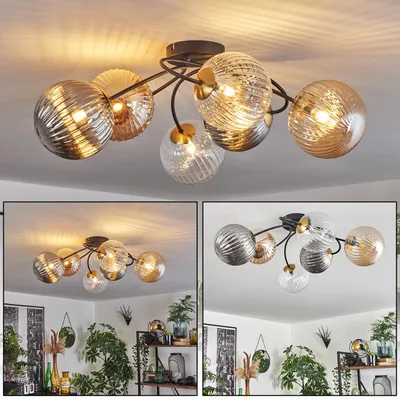 Produktbild von Isorella Deckenlampe aus Metall/Glas in Schwarz/Gold/Bernstein/Rauch/Klar
