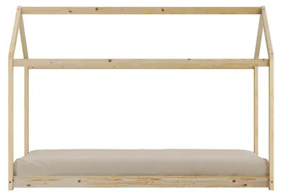 Zdjęcie produktu dla Drewniane łóżeczko dla dziecka w kształcie domku, bez materaca, wymiary 90x200 cm